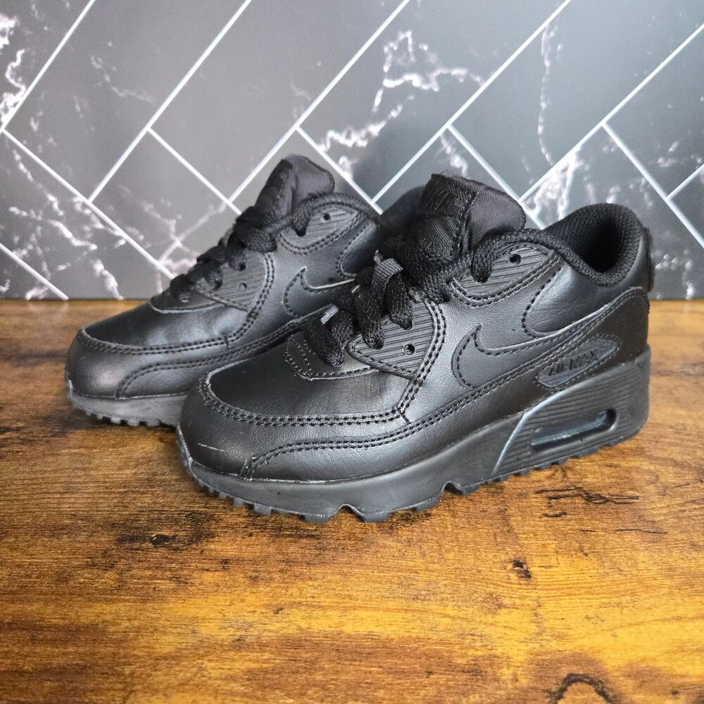 Nike Air Max 90 Leather Kids 11C Triple Black 833414-001 Youth Sneakers